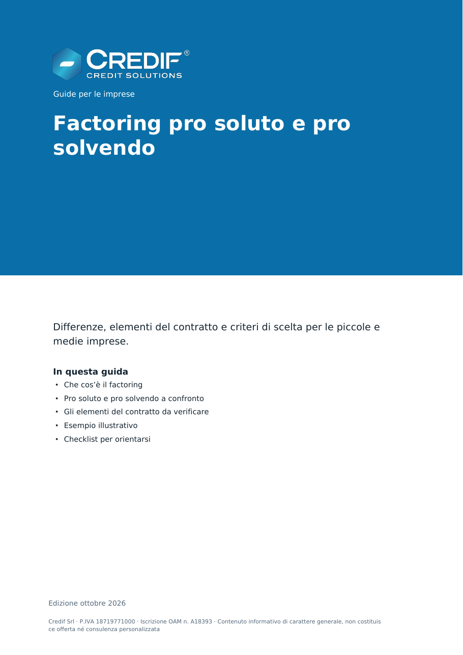 Copertina della guida: Factoring pro soluto e pro solvendo